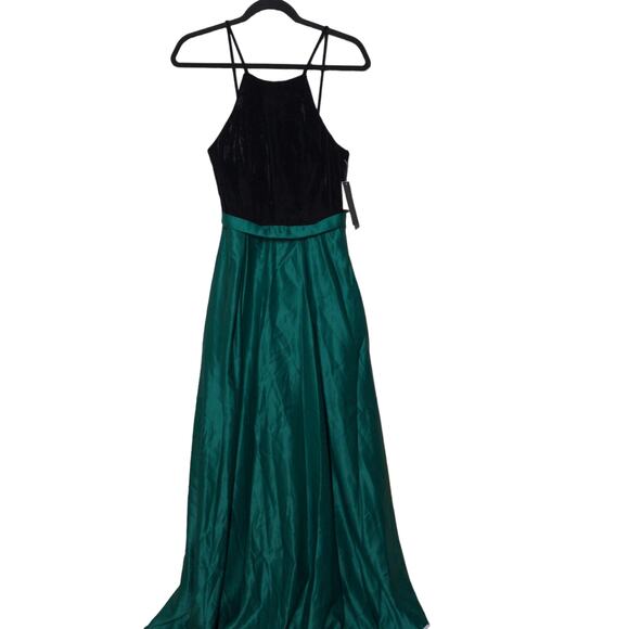 City Studio Black Green Long Social Dress Colorblock Halter Prom Juniors 3 New - Picture 1 of 10